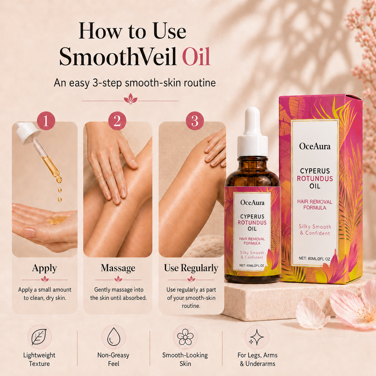 SmoothVeil Oil – Cyperus Rotundus Body Hair Care Oil